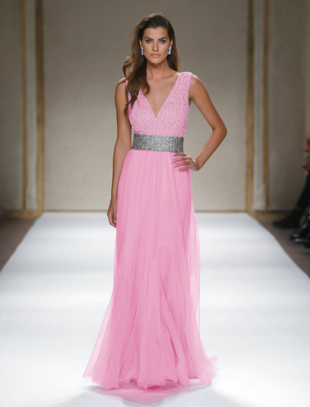 Evening Formal Dress Light Blue V Neck Sleeveless Floor-Length Gown