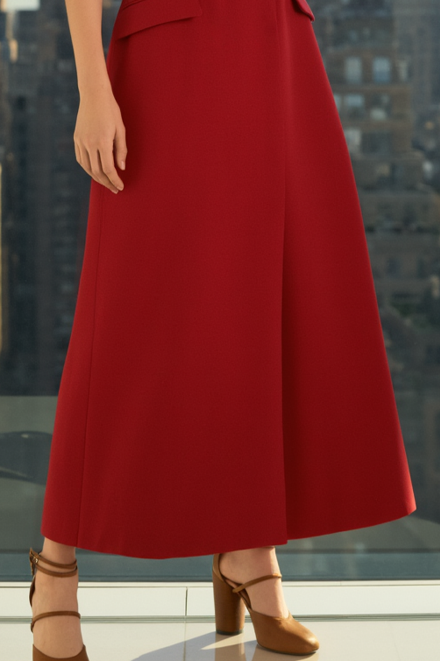 Business Work Dress Red Lapel Belted Maxi Dress