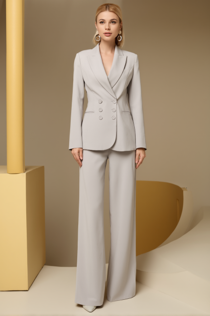 Business Blazer Suit Gray Lapel Long Sleeve Pant Set ​