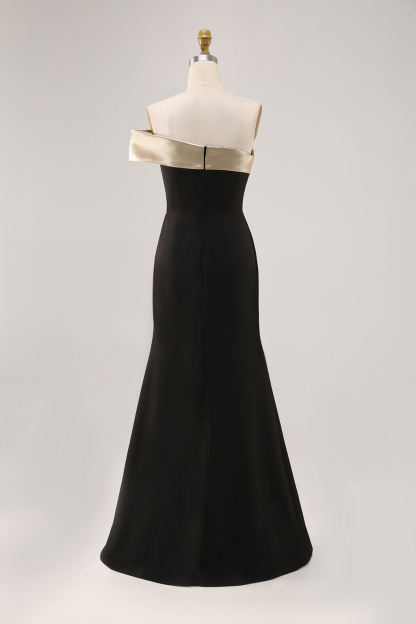 Formal Prom Dress Off-The-Shoulder Color-block Side Slit Maxi Dress