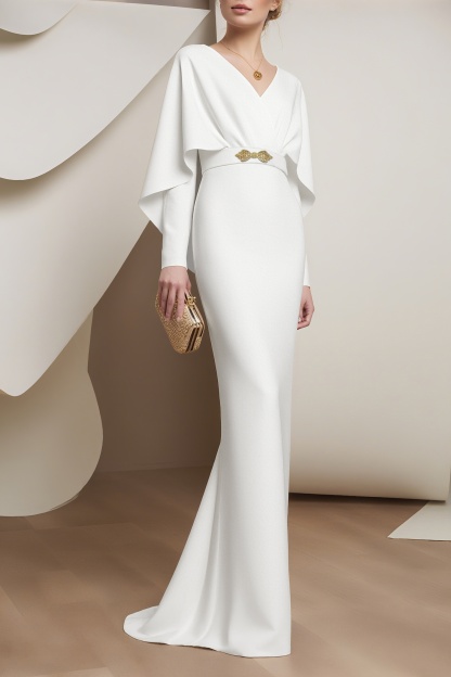 Formal Evening Dress Purple V Neck Belted Maxi Dress