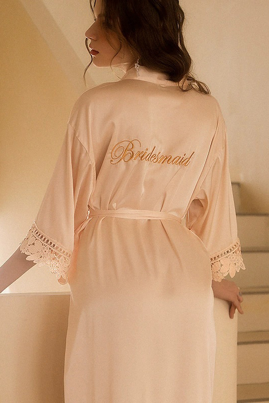 Bridal Pajama Robe White V Neck Satin Lace Robes Gown