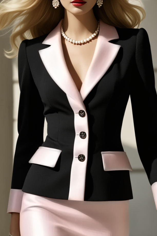 Work Skirt Set Black Long Sleeve Blazer Pink Skirt Set