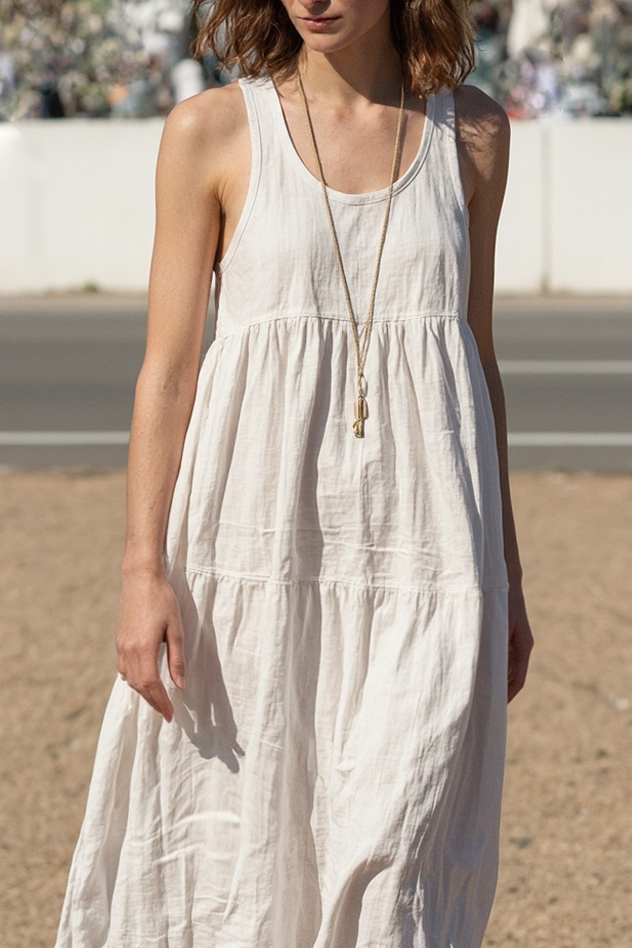 Vacation Dress White Spaghetti Strap Sleeveless Loose Midi Dress
