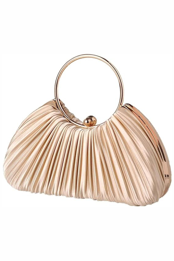 Elegant Evening Pleated Clutch Silk With Detachable Chain Handbag