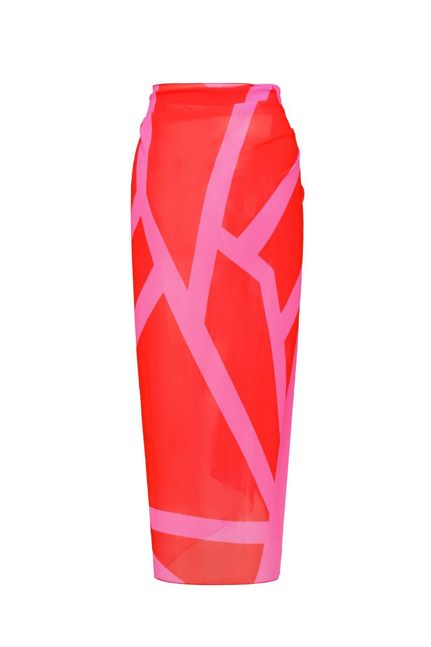 Long-Sleeved Printed Color-Blocked One-Piece Swimsuit and Cover-Up