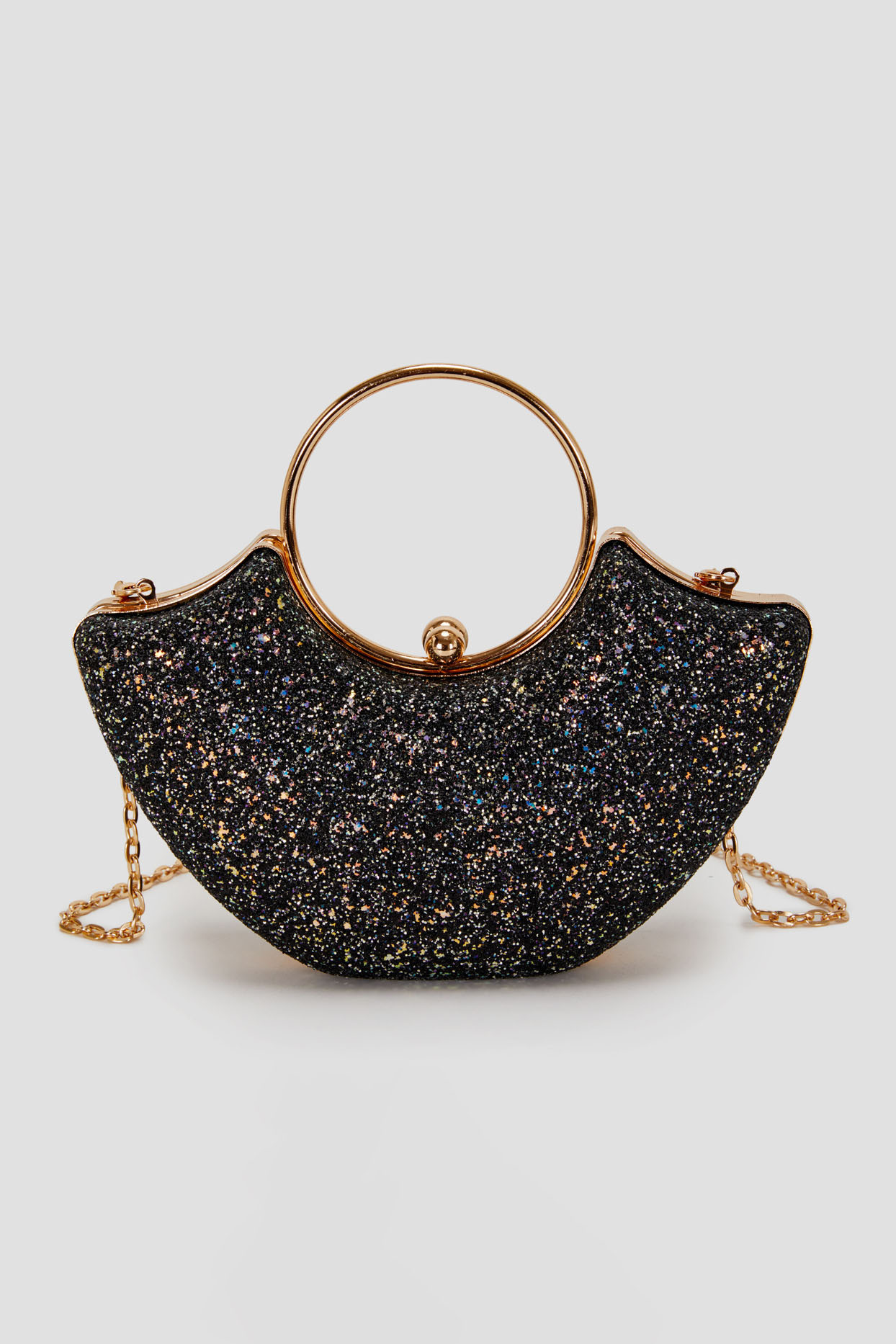 Women's Handbag Sequin Chain Retro Clip-On Shiny Shell Party Bag