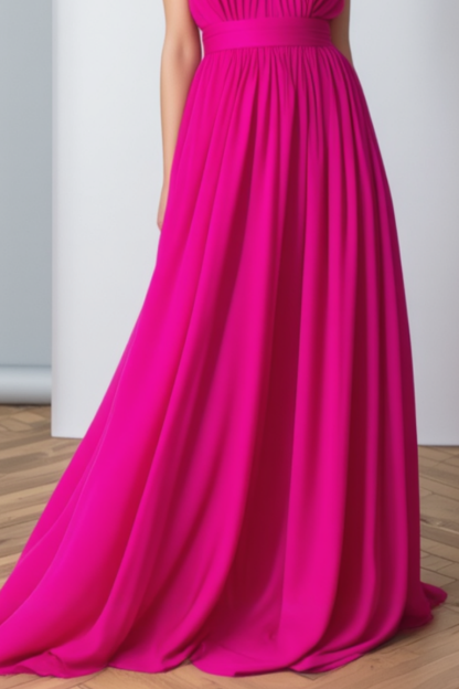 Vacation Holiday Dress Rose Halter Neck Ruched Floor-Length Dress