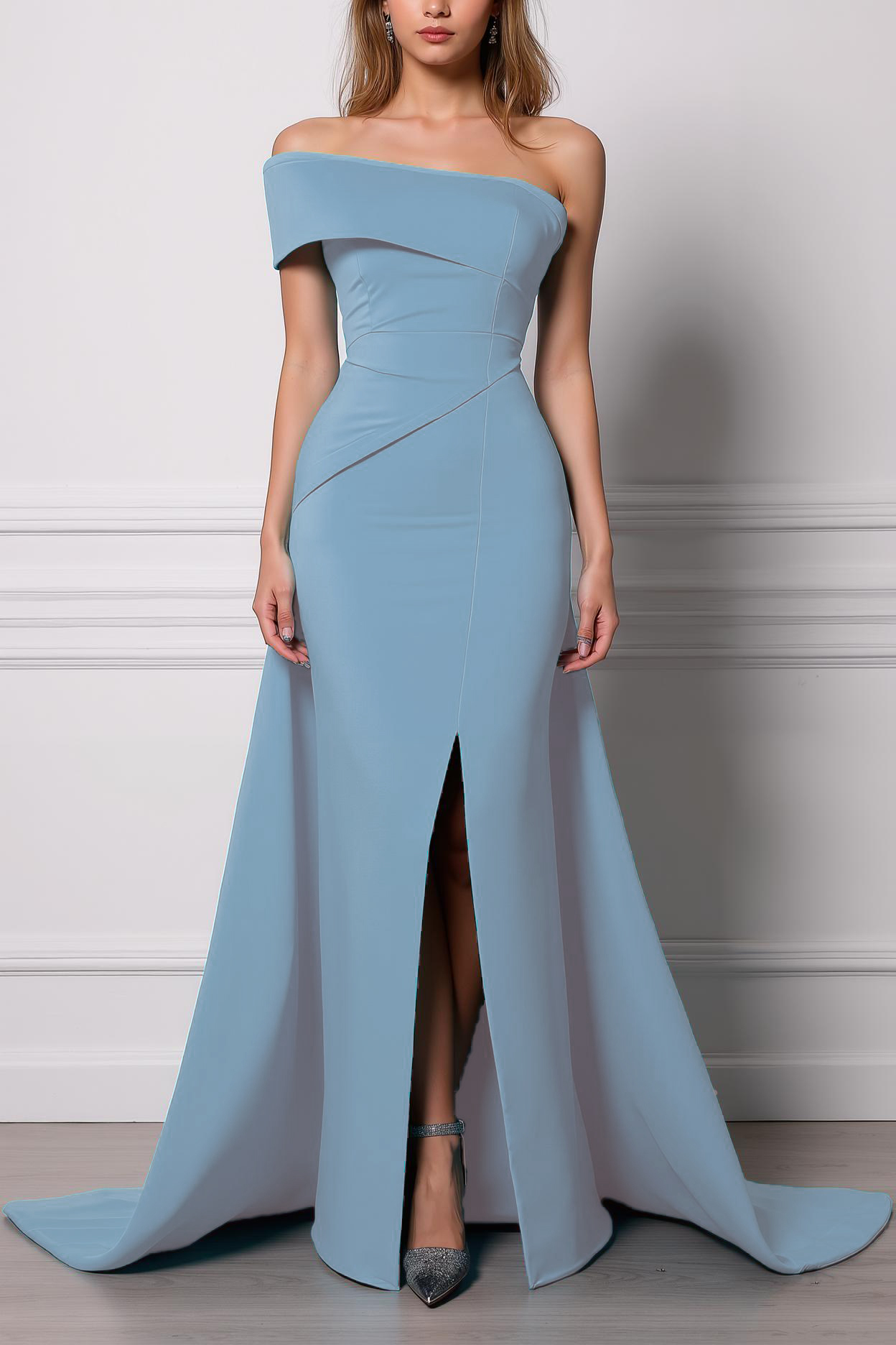 Prom Party Satin Dress Purple-White Color Block Deep V-Neck Waistband