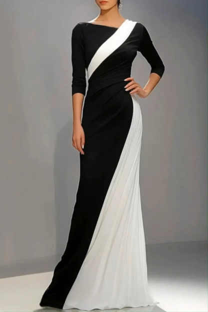 Formal Evening Gown Black White Long-Sleeve Maxi Maxi Dress