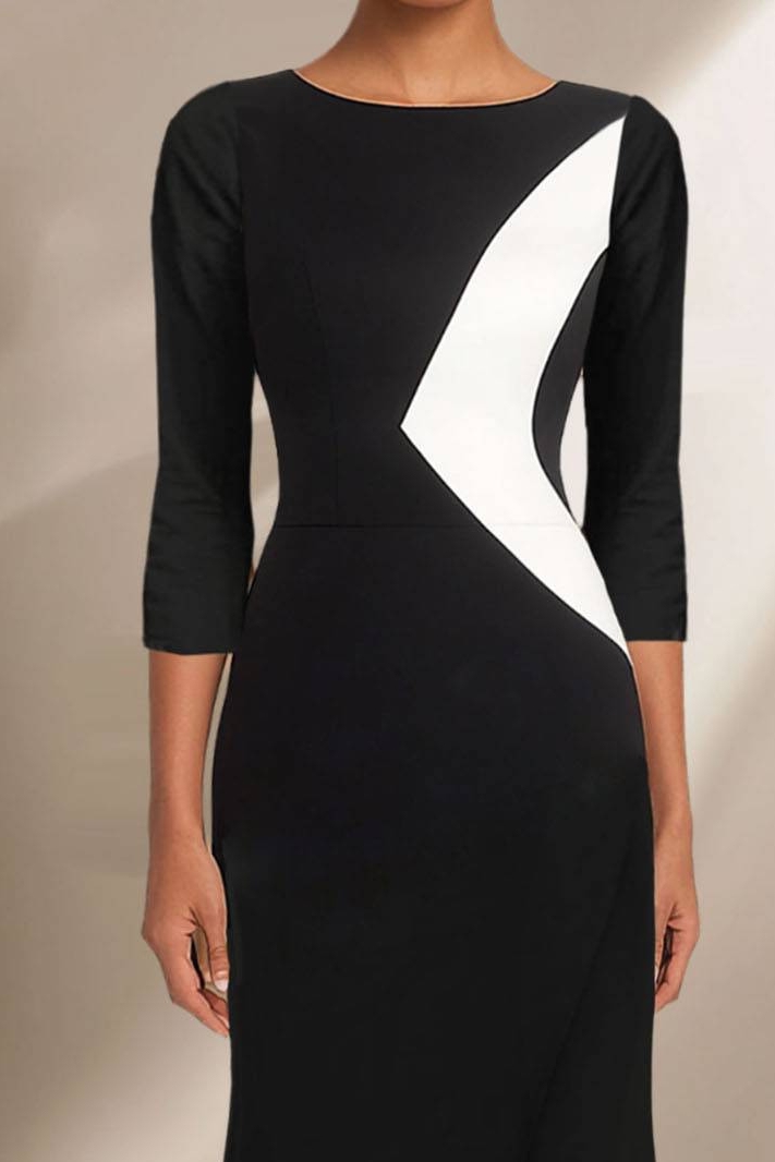 Work Daily Black White Dress Asymmetrical Long Sleeves Dress
