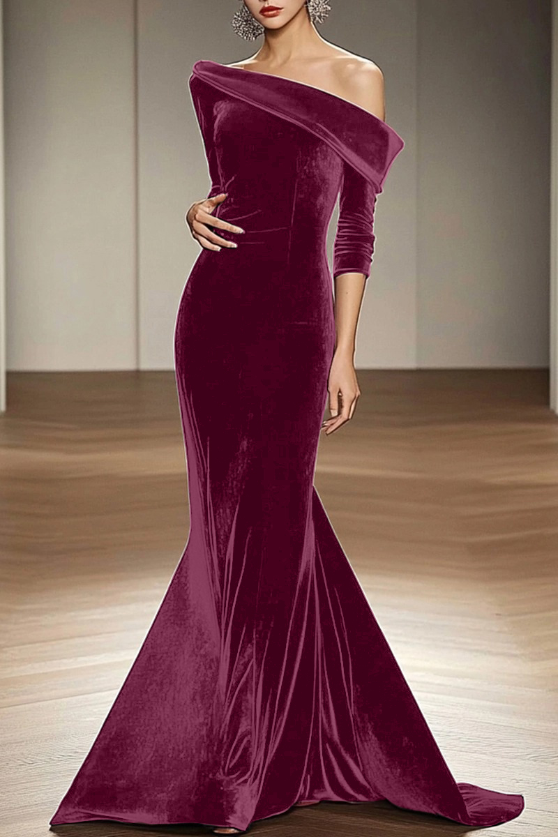 Formal Velvet Dress Red Mermaid Maxi Dress