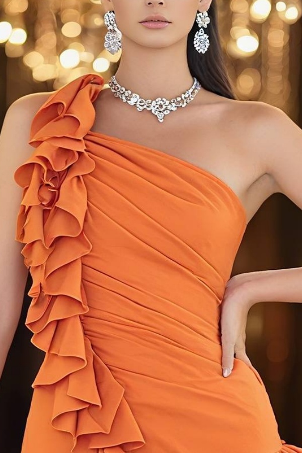 Homecoming Dress​​ Orange One Shoulder Tiered Mini Dress