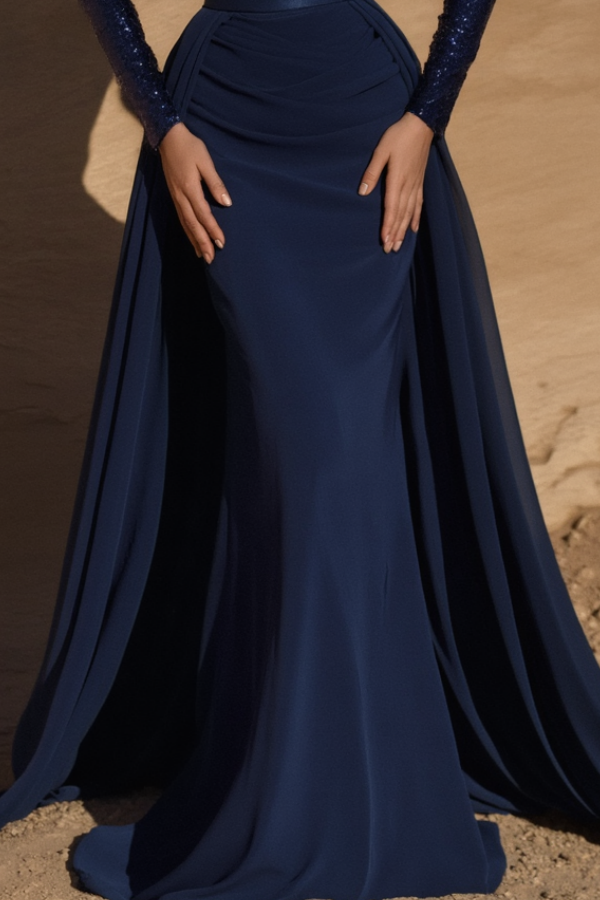 Formal Swing Evening Dress Navy Deep V Sequin Maxi Dress