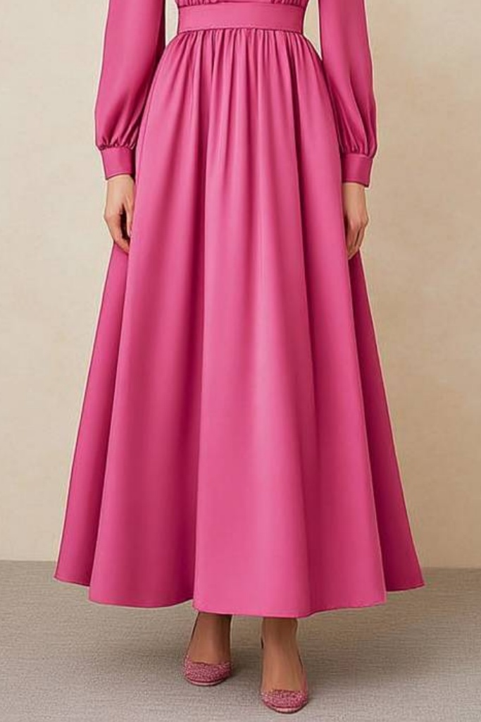 Formal ​Evening Dress Rose Crew Neck Maxi Long Sleeve Dress