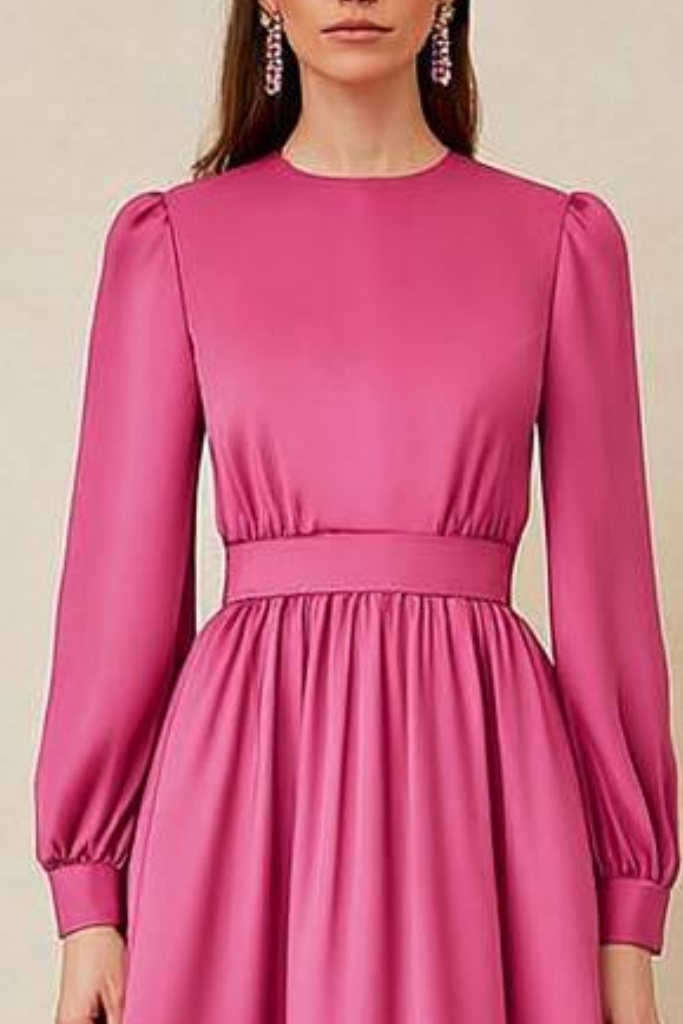 Formal ​Evening Dress Rose Crew Neck Maxi Long Sleeve Dress