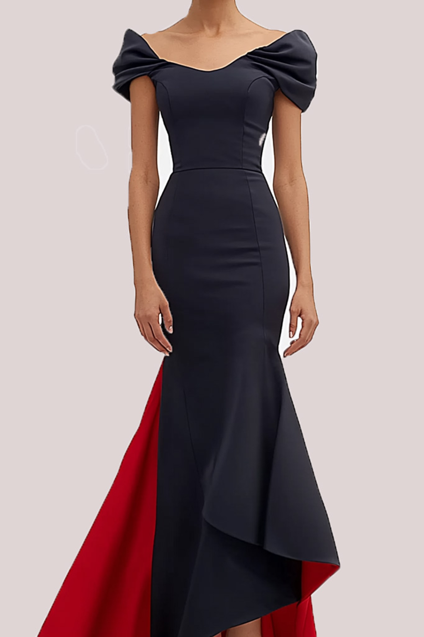 Women's Evening Gown Dress Contrast Color Boat Neck Maxi Dress