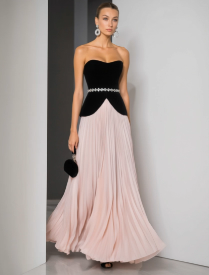 ​Evening​ Outfit Sets Pink Strapless Belted Floor-Length Skirt Set 