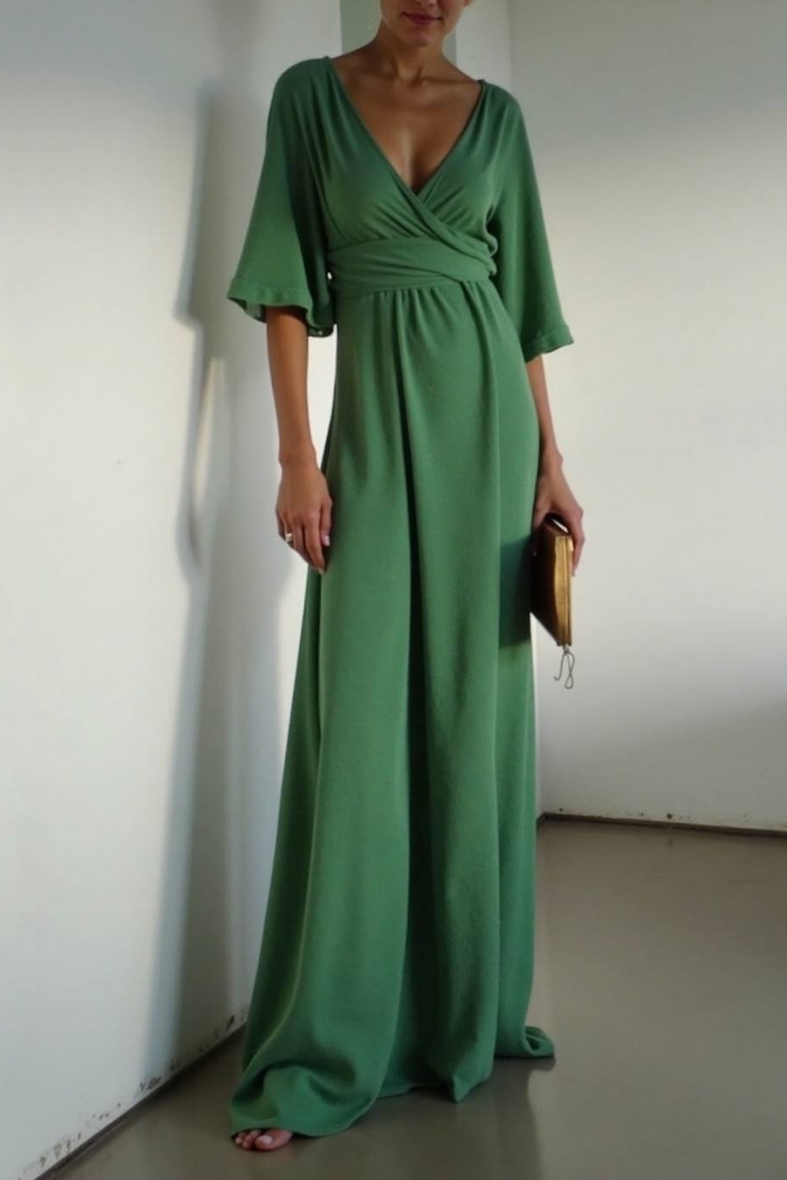 Semi Formal Dresses Green V Neck Ombre Floor-Length