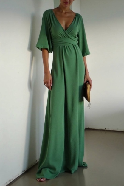 Semi Formal Dresses Green V Neck Ombre Floor-Length 