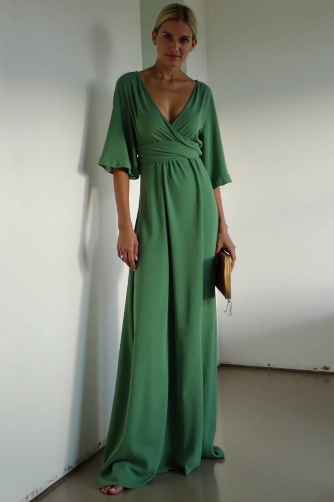 Semi Formal Dresses Green V Neck Ombre Floor-Length 