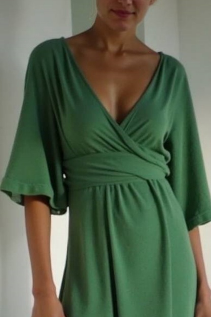 Semi Formal Dresses Green V Neck Ombre Floor-Length 