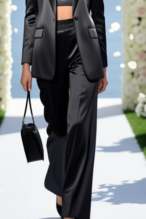 Business Party Blazer Suit Sets Black Lapel Long Sleeve Pants Set