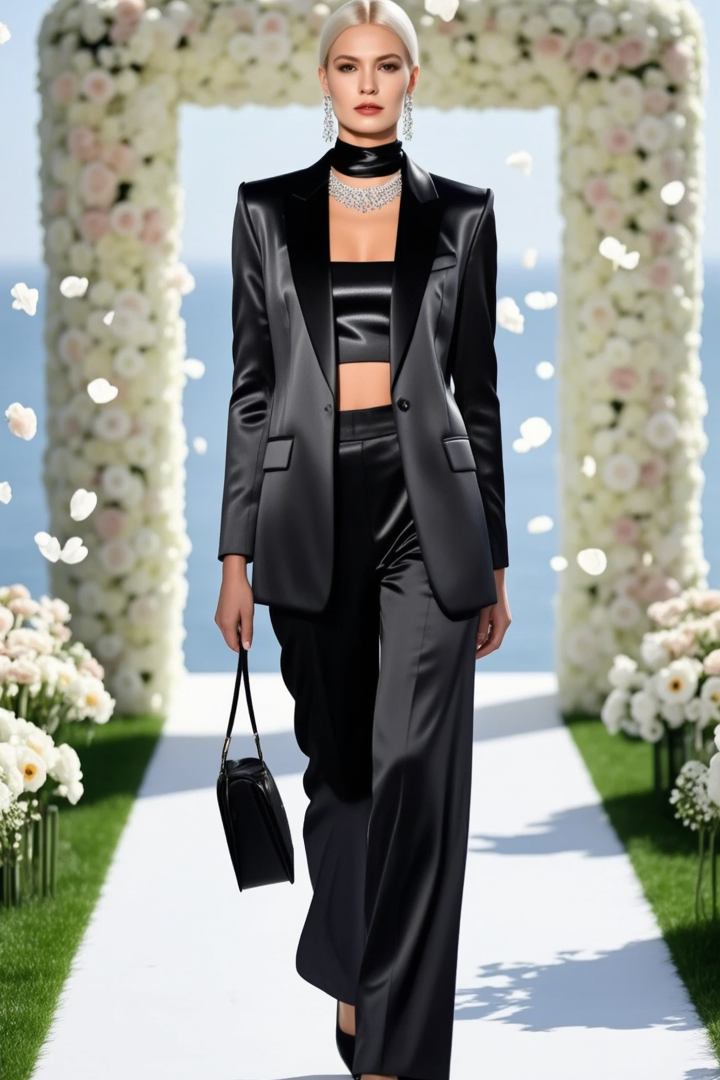 Business Party Blazer Suit Sets Black Lapel Long Sleeve Pants Set