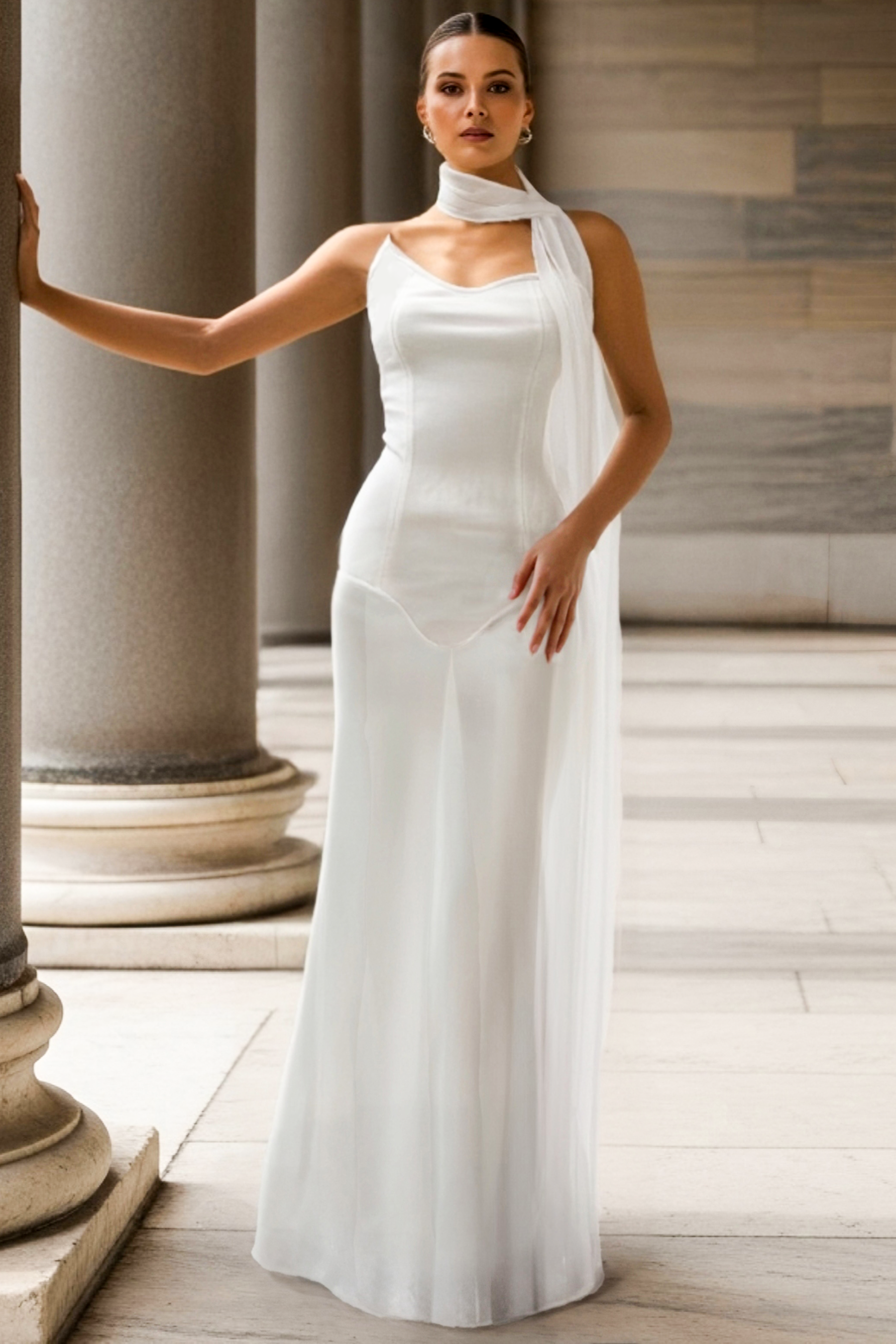 Evening Formal Dress Whtie Strapless Maxi Dress