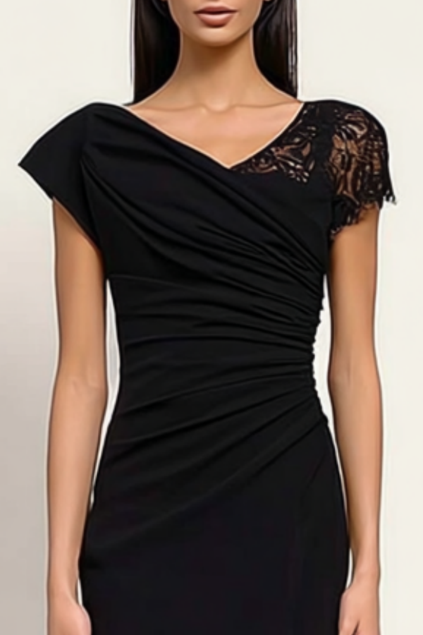 Formal Dress Black V Neck Lace Maxi Dress