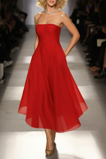 Cocktail ​Party ​​Dress Red Strapless A-Line Midi Dress