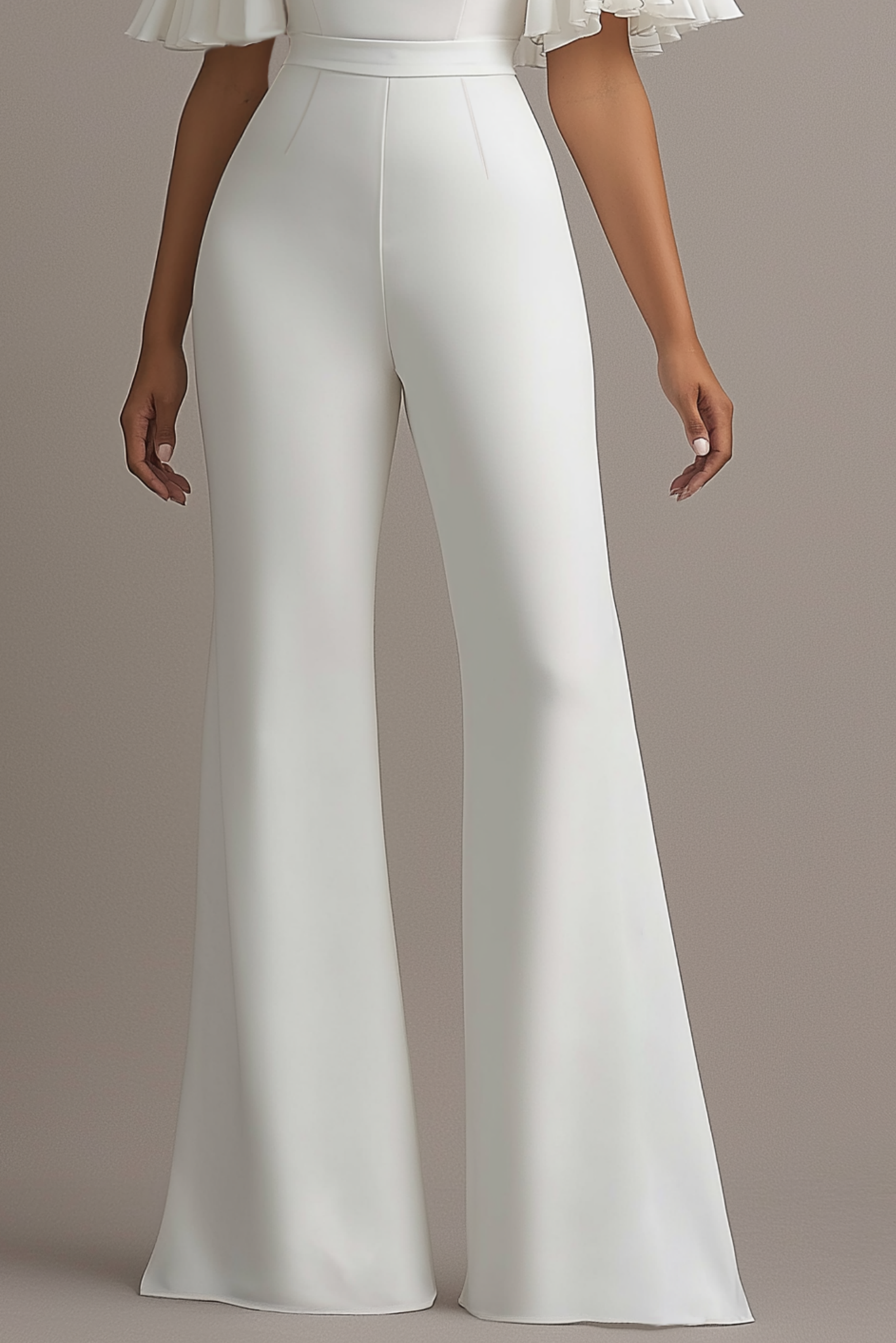 ​Business​ Jumpsuit White Stand Collar Long Sleeve Wide-Leg