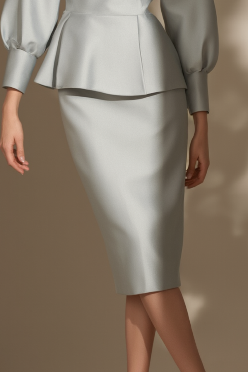 Work Outfit Sets Gray Crew Neck Knee Skirt Dress