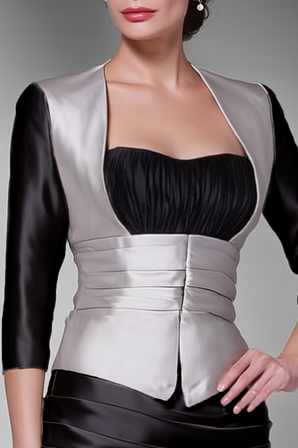 Mother of th Bride Dress Silver Sweetheart Neck Colorblock Knee-Length Dress