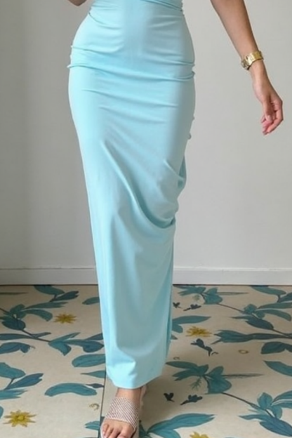 ​Going Out Party Dress​​ Blue One Shoulder Maxi Dress