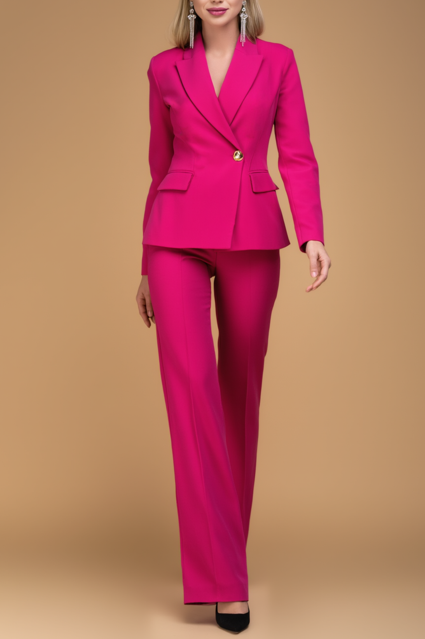 Business Blazer Suit Rose Lapel Long Sleeve Pant Set 