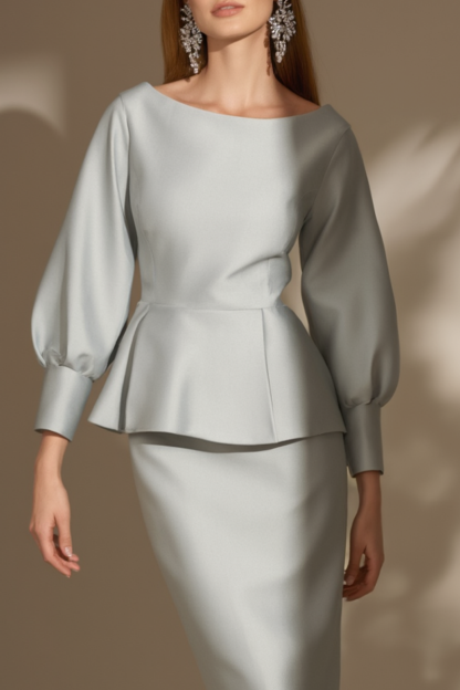 Work Outfit Sets Gray Crew Neck Knee Skirt Dress