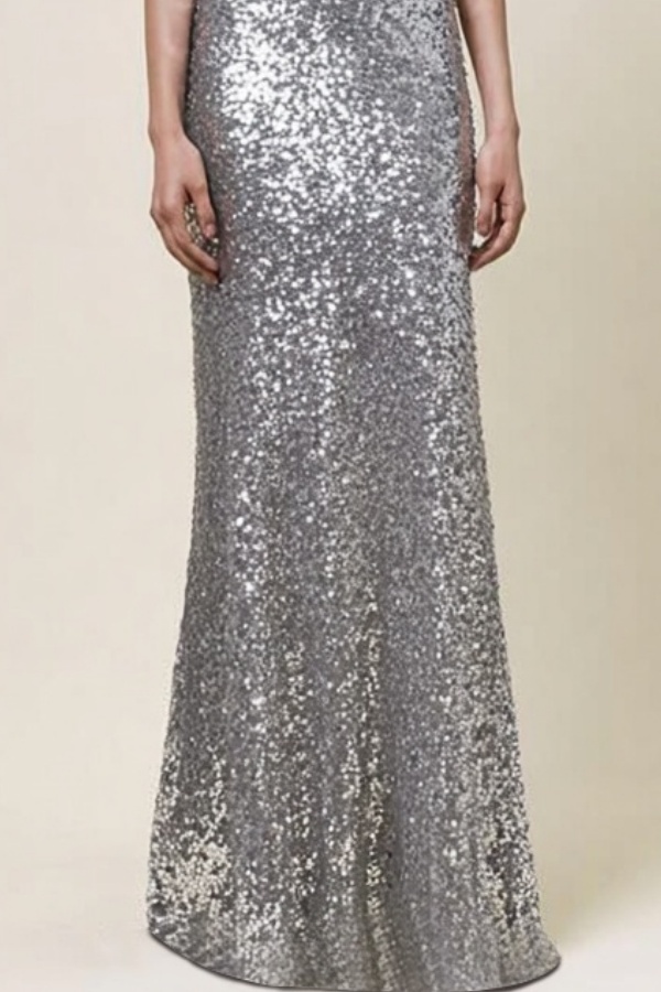 Evening Dress Silver Halter Neck Sequin Maxi Dress