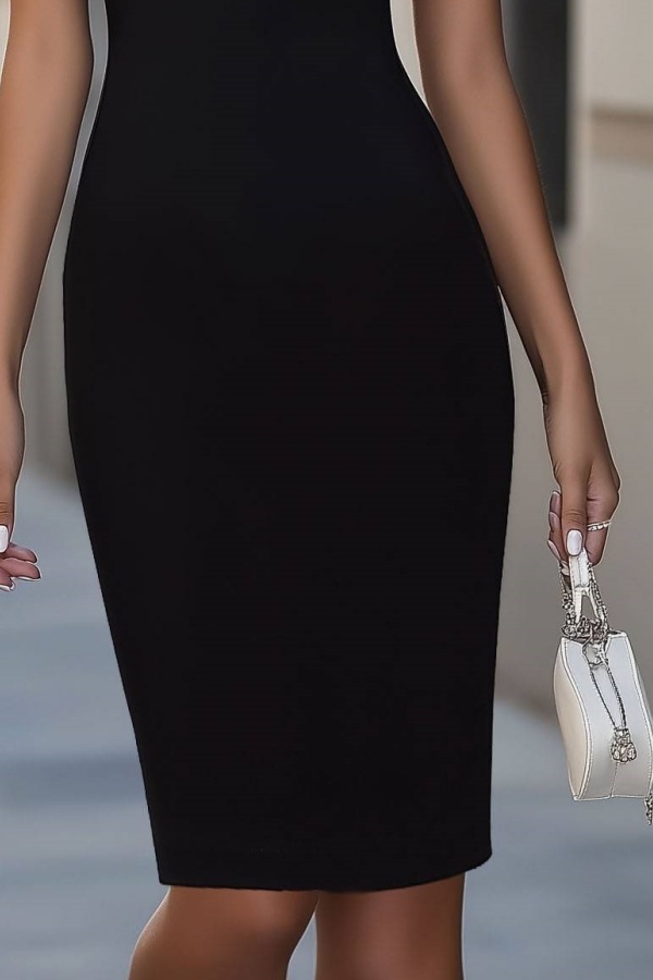 Professional Black White Sheath Dress for Office Wear