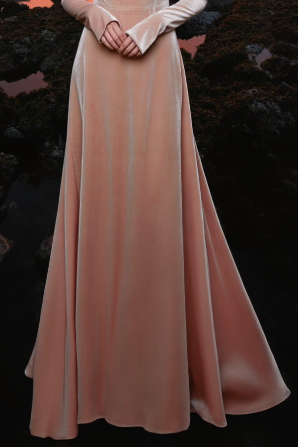 Evening Dress Pink Halter Neck Velvet Maxi Dress