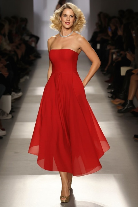 Cocktail ​Party ​​Dress Red Strapless A-Line Midi Dress