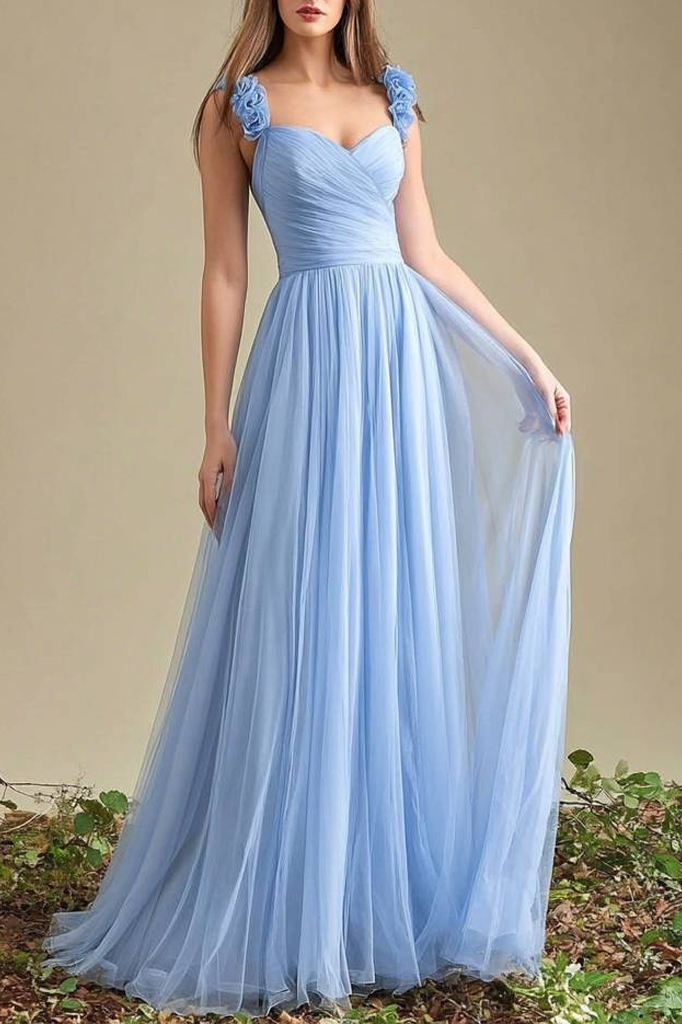 Formal ​Evening Dress Blue V Neck 3D Floral Maxi Dress