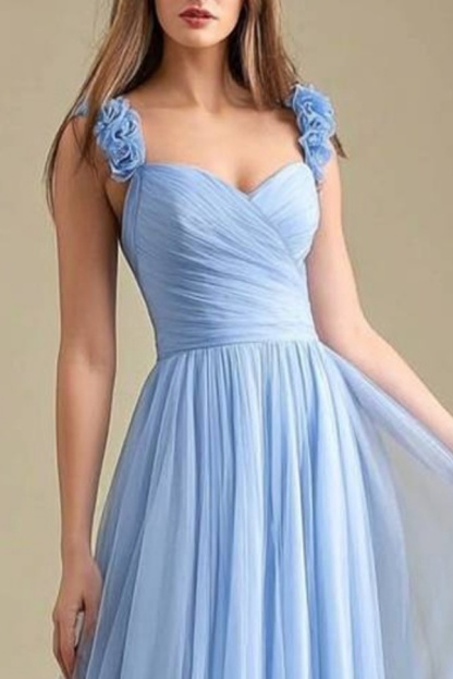 Formal ​Evening Dress Blue V Neck 3D Floral Maxi Dress