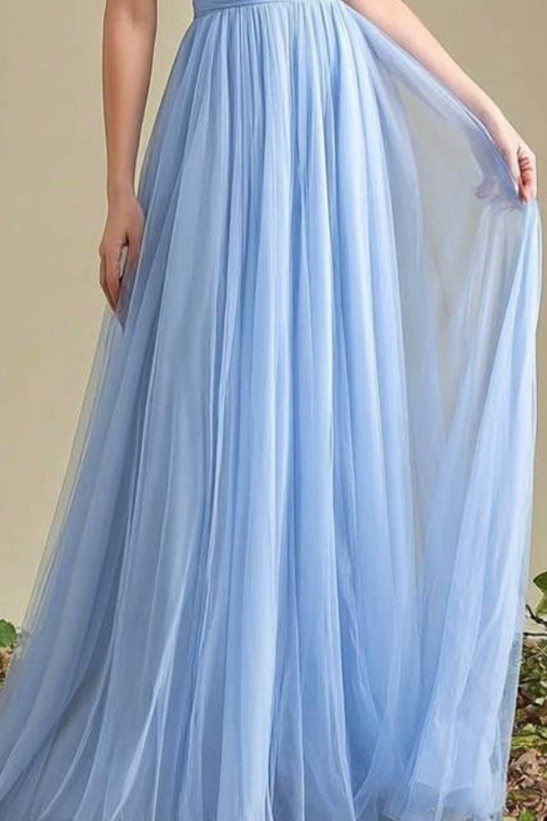 Formal ​Evening Dress Blue V Neck 3D Floral Maxi Dress