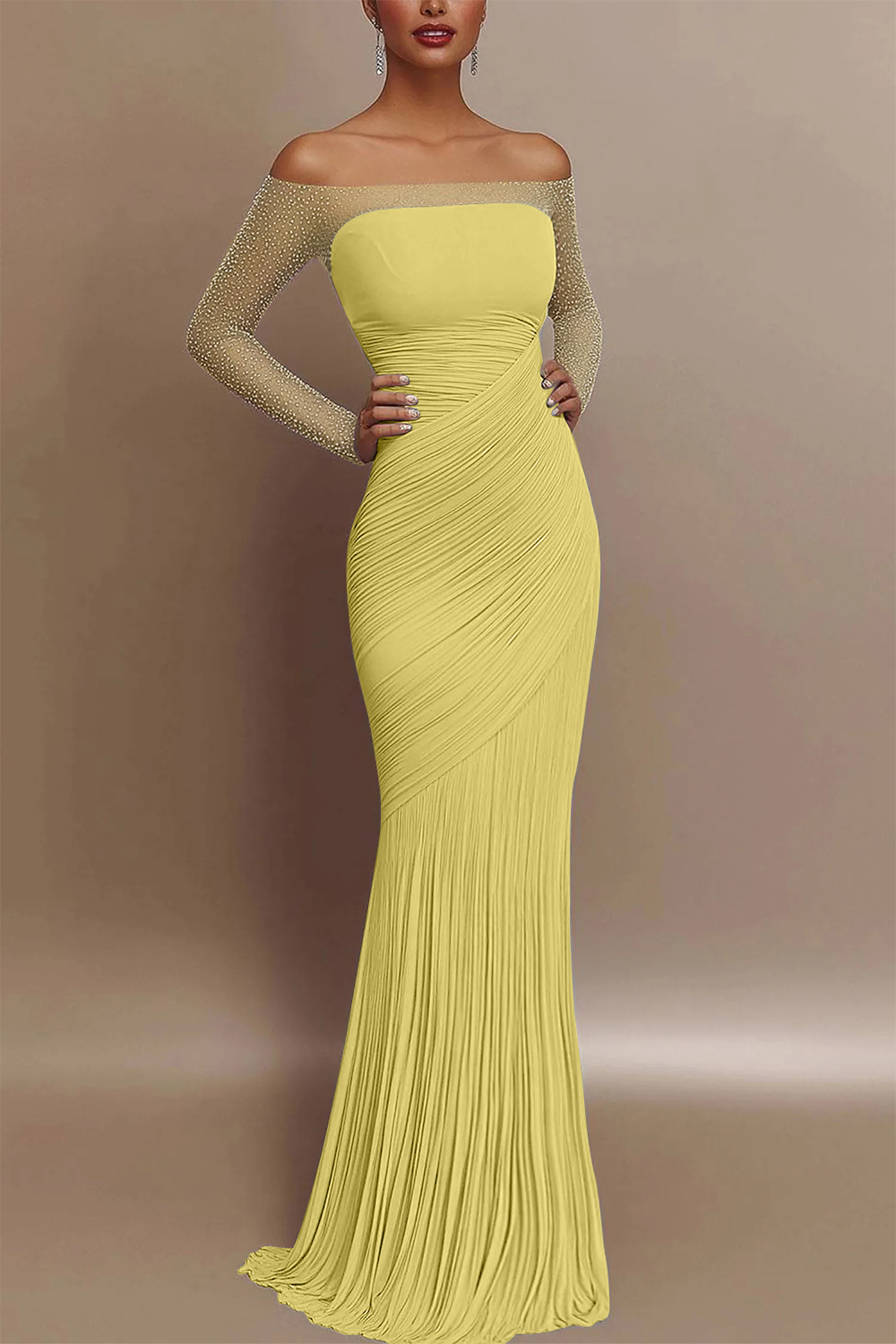 Evening Prom Gown Off Shoulder Glitter Pleated Light Blue Maxi Dress