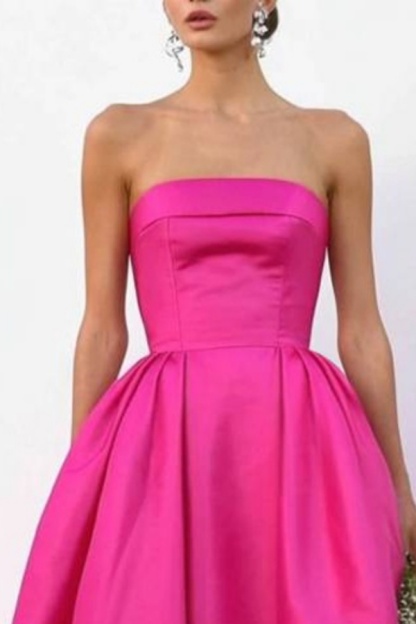 Formal ​Evening Dress Neon Pink Strapless Maxi Dress