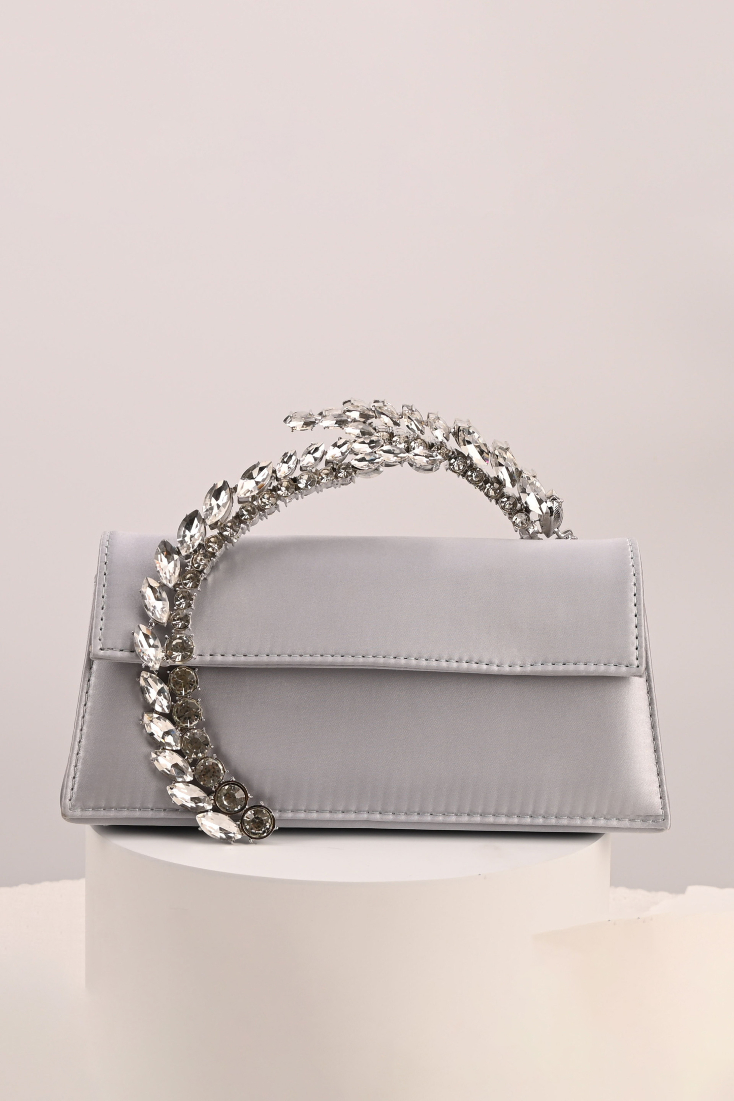 Rhinestone Leaf Shape Satin Handbag Chain Evening Bag
