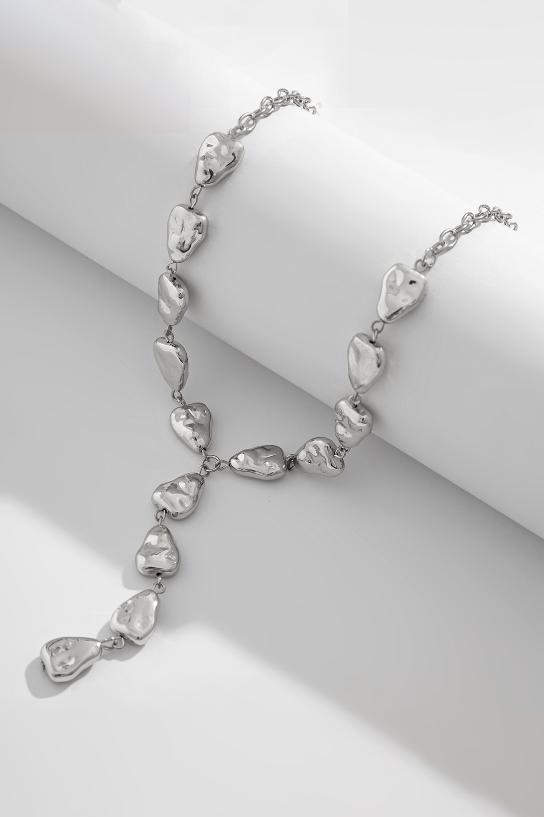 Irregular Baroque Y-Shaped Necklace Flat Water Drop Pendant Clavicle C