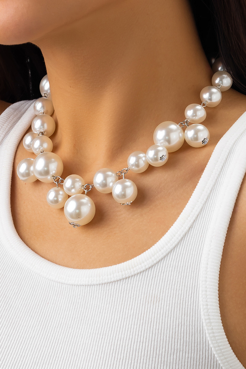 Large Beads Short Pearl Necklace Tassel Choker-chiclody