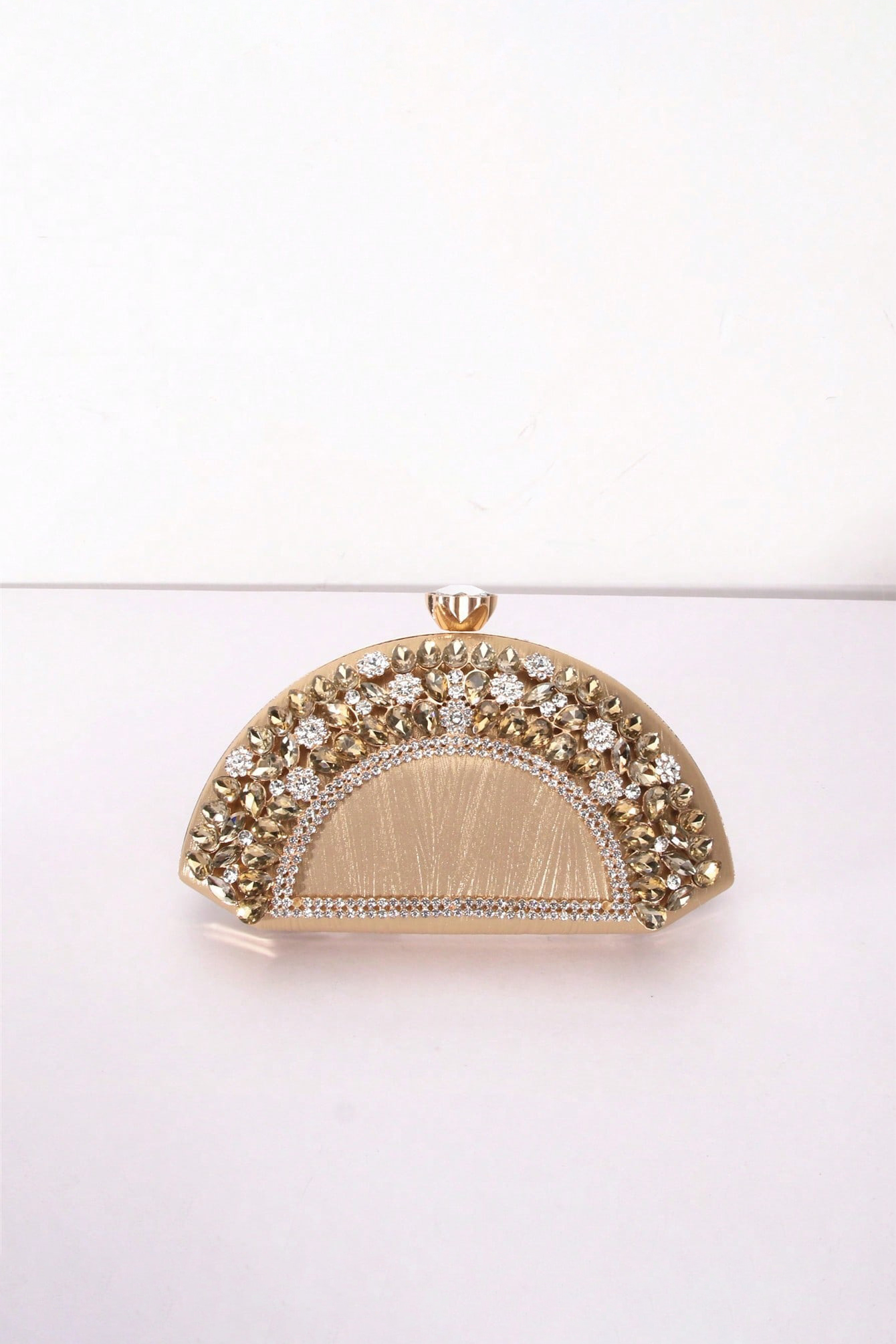 Fan-Shaped Rhinestone Crossbody Bag Alloy PU Shoulder Bag Clip Buckle Party Bag